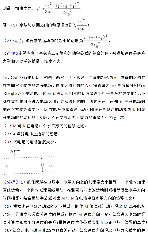 2017高考新课标全国卷二物理真题及答案