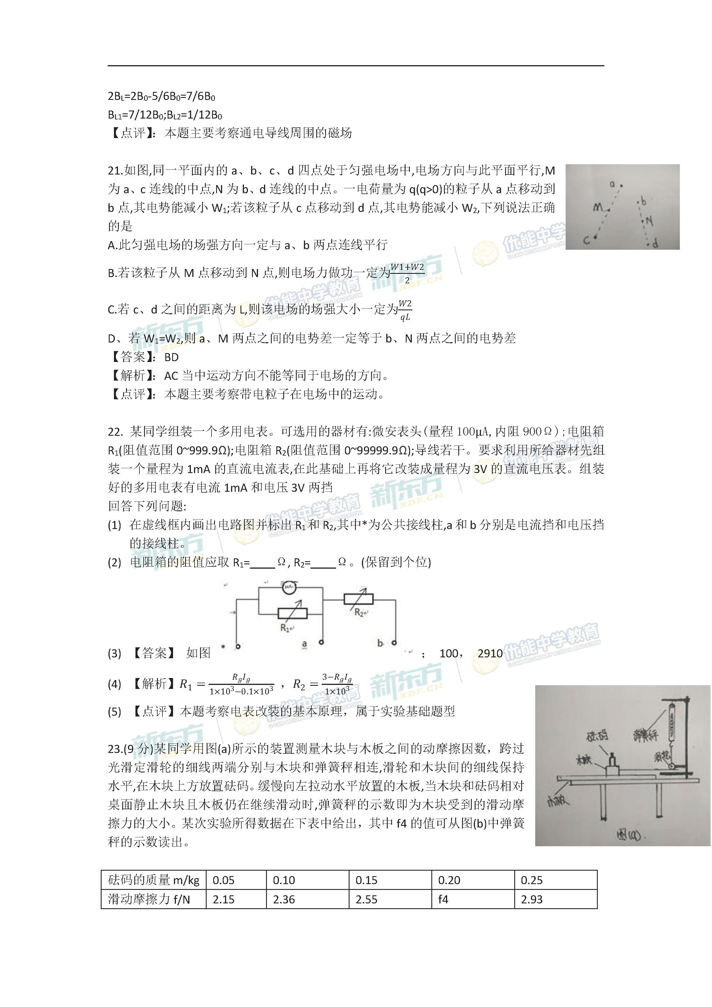 2018年高考全国2卷物理试卷答案及解析(呼和