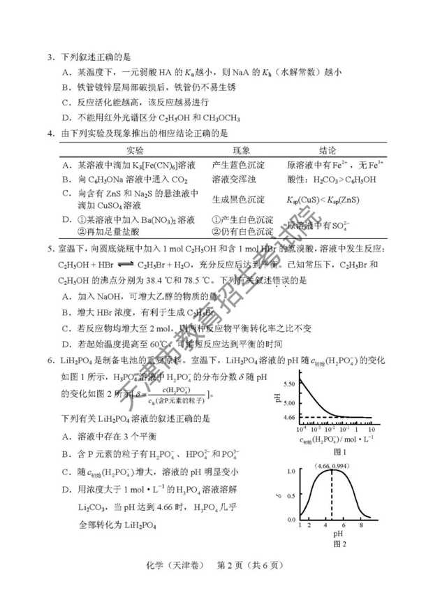 2018天津高考理综试题（网络版）