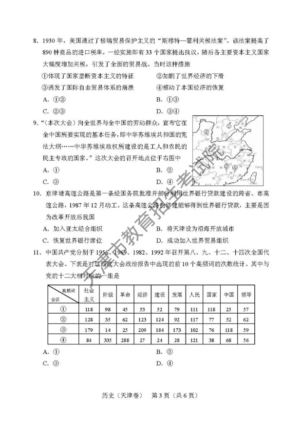 2018天津高考文综试题（网络版）