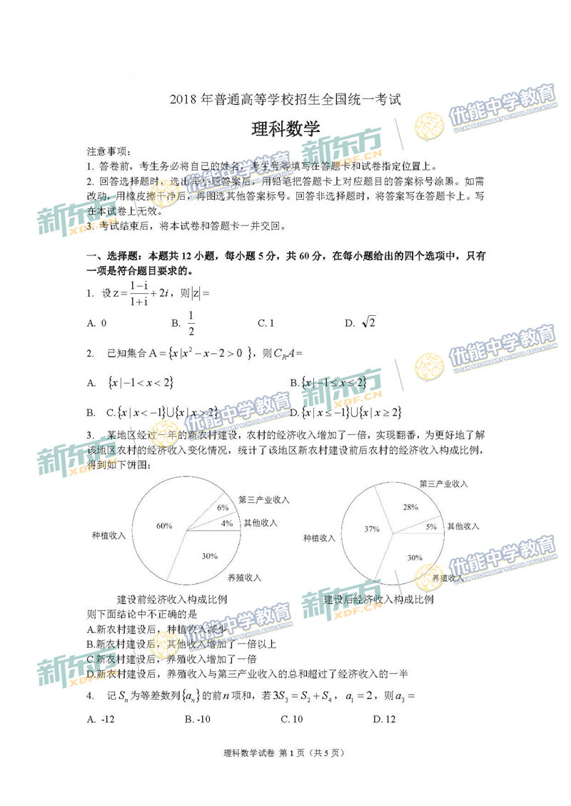 2018全国卷1高考数学理试题