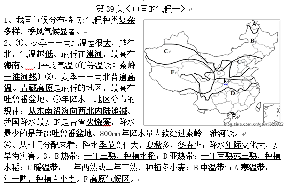 长沙生地会考地理知识点：中国的气候（一）