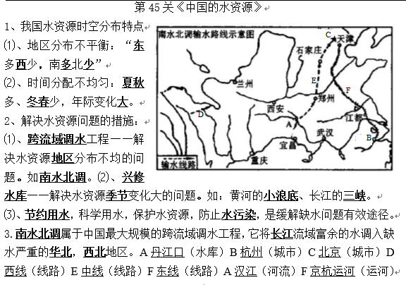 长沙生地会考地理知识点：中国的水资源