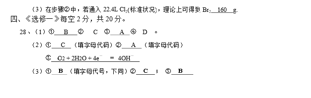 2017年湖南省化学普通高中学业水平考试真题