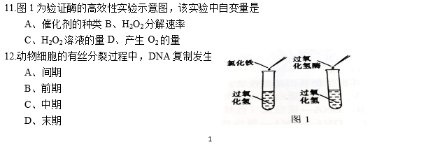 2016年湖南省生物学业水平考试真题