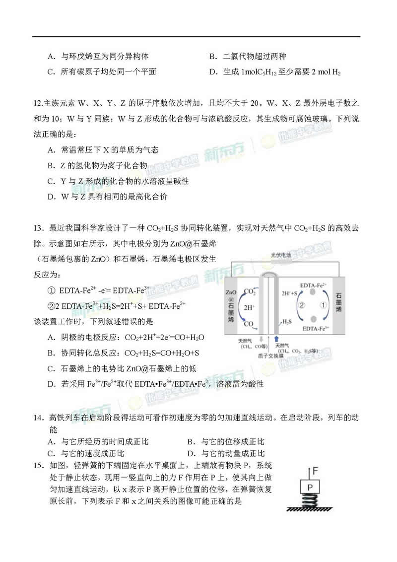 2018全国卷1高考理综试卷三科完整