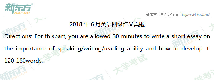 2018年6月英语四级作文题目：speaking/writing/reading的重要性