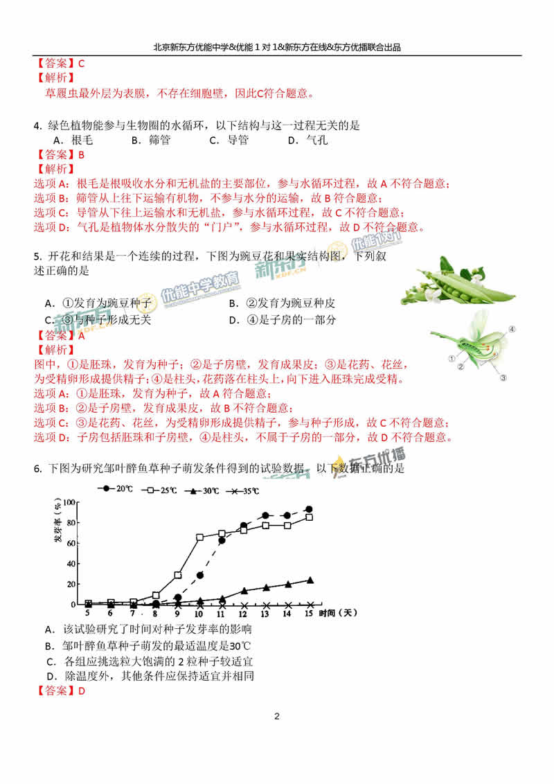 2018海淀中考一模生物答案逐题解析