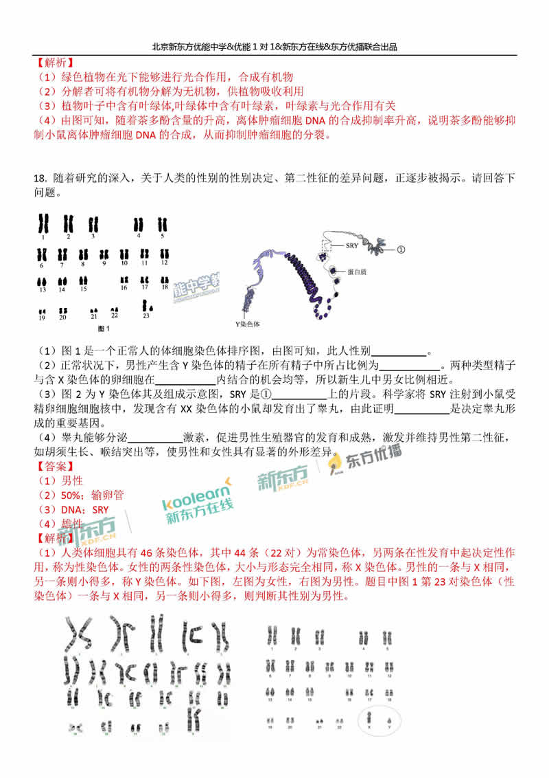 2018海淀中考一模生物答案逐题解析