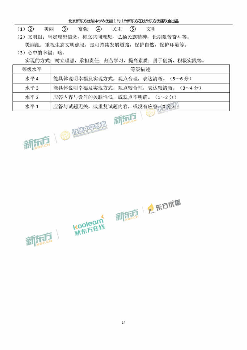 2018海淀中考一模思品答案逐题解析