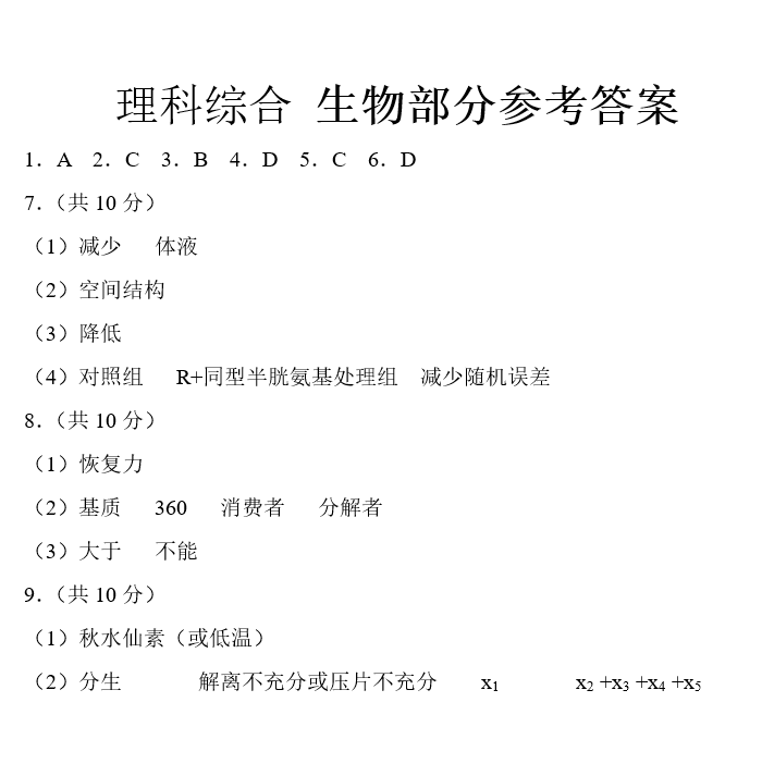 2018年天津卷高考理科综合真题及解析