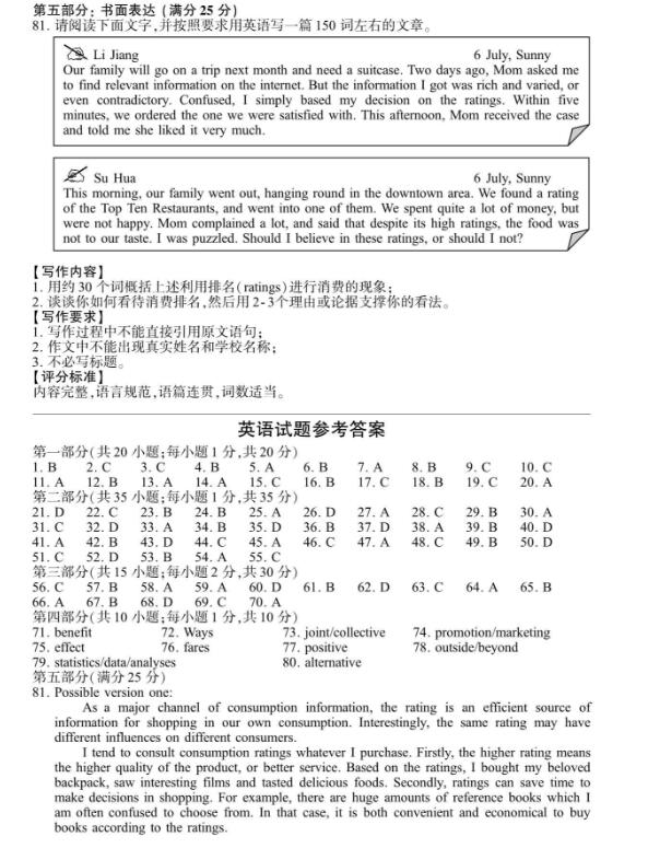 2018年江苏卷高考英语真题及解析