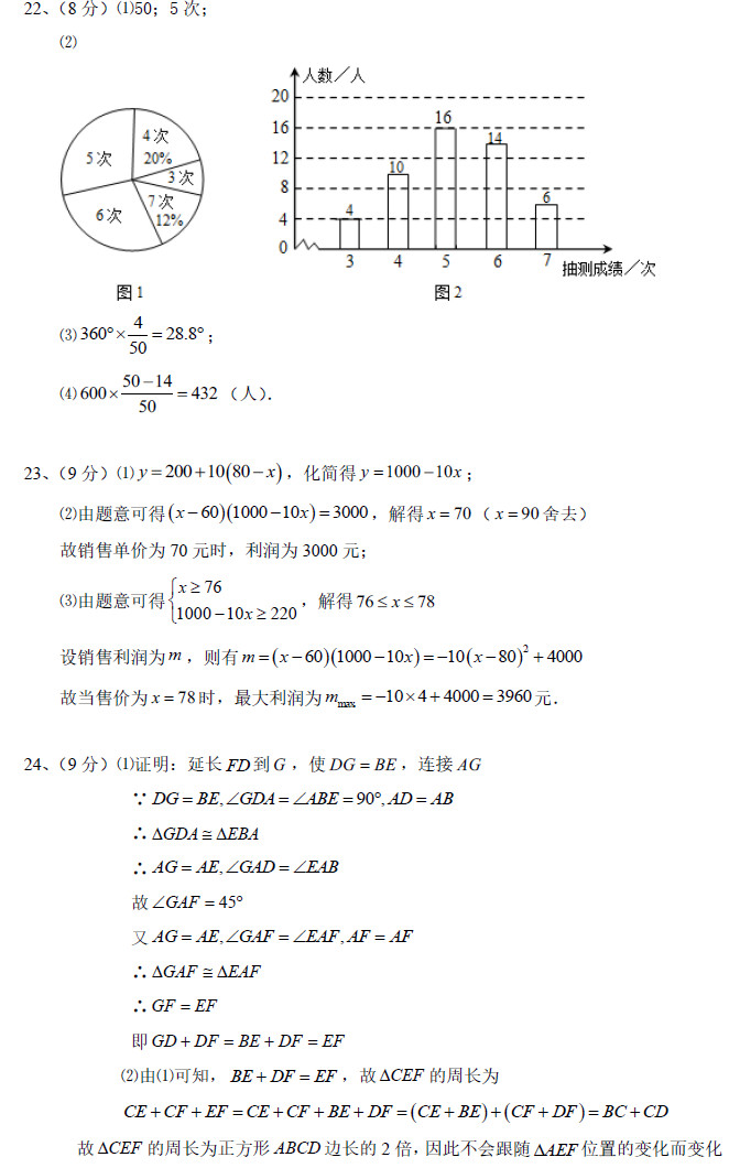 长沙博才初二下学期期末考试数学试卷答案（一）