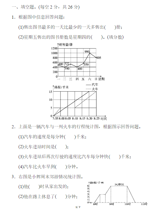 五年级数学下册第七单元测试题及答案