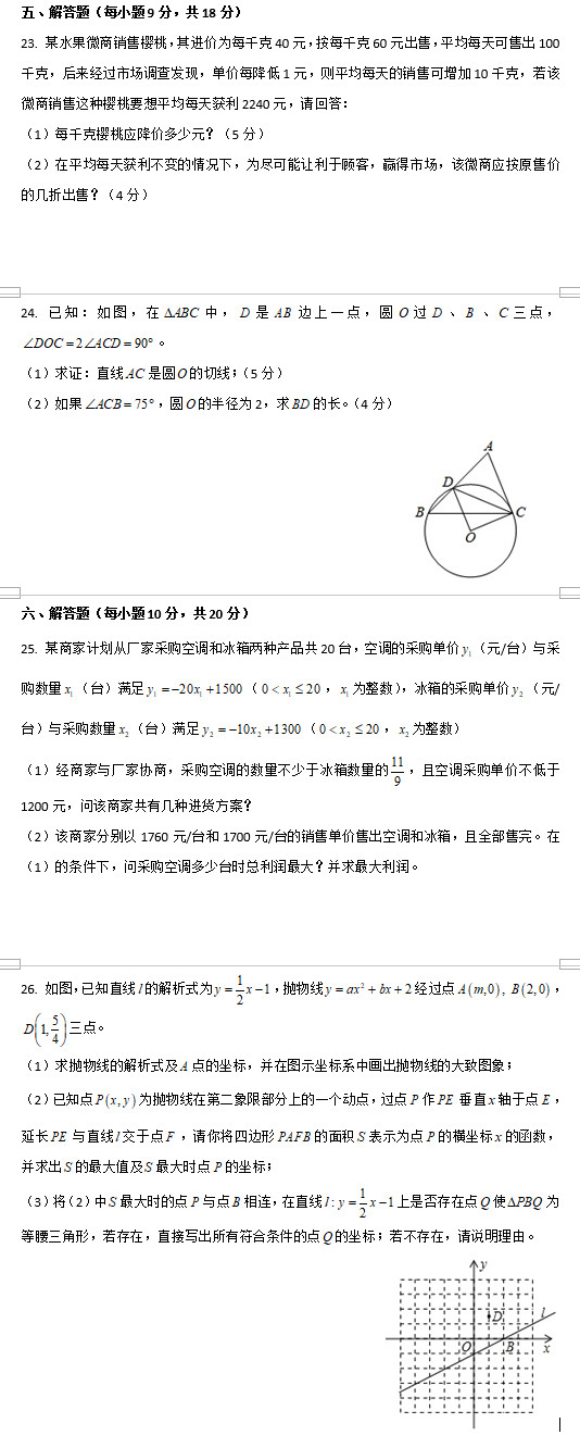 长沙长郡集团初二下学期数学期末试卷（三）