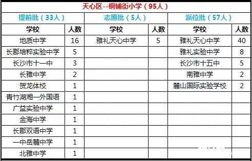 2017年长沙天心区铜街铺小学微机派位结果