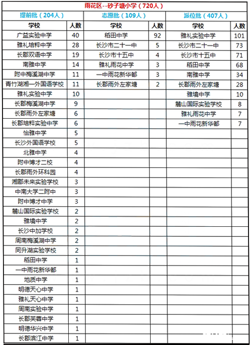 2017年长沙雨花区砂子塘小学微机派位结果