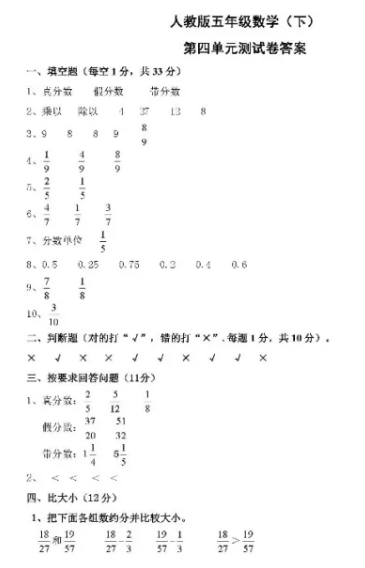 五年级数学下册第四单元测试题及答案汇总