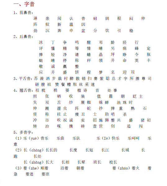 2018长沙人教版一年级语文下册字音知识点总结