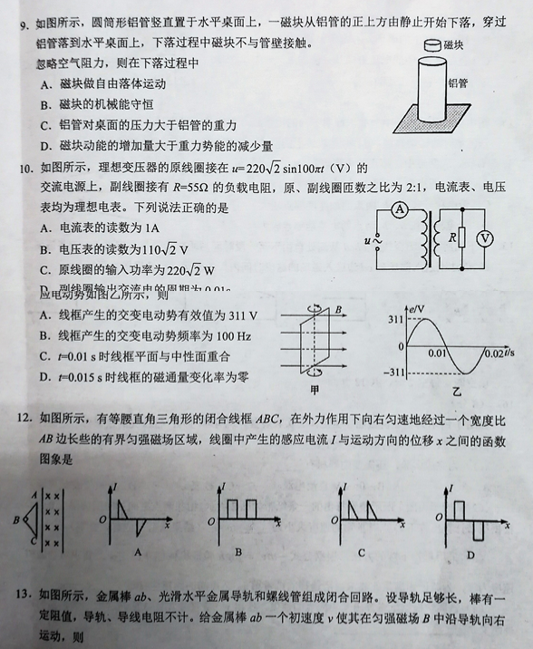 湖南省怀化市高二物理期末考试试题及答案(一)