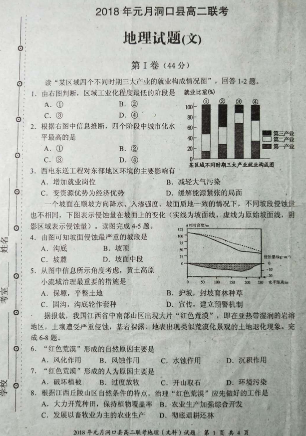 湖南省洞口县高二年级联考地理试题