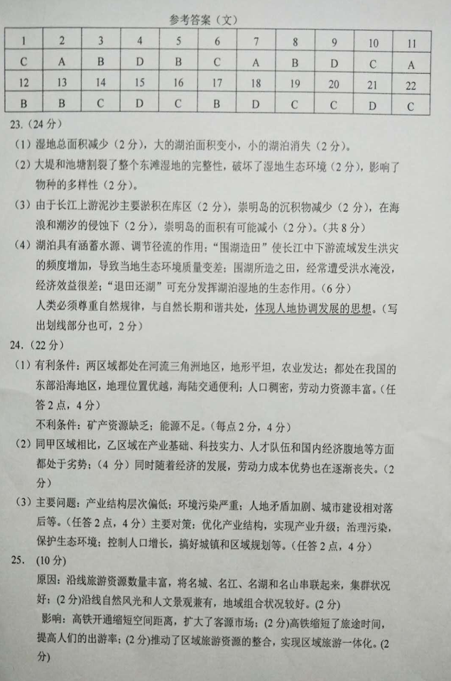 湖南省洞口县高二年级联考地理试题答案（图片版）