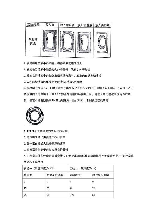 2018年天津红桥区高三期中生物试题及答案