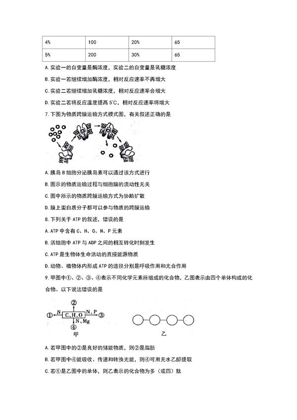 2018年天津红桥区高三期中生物试题及答案