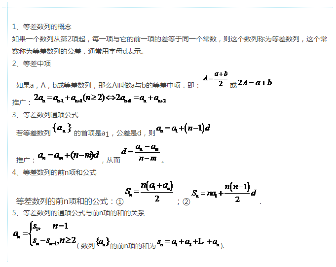 湖南高考数学知识点：等差数列