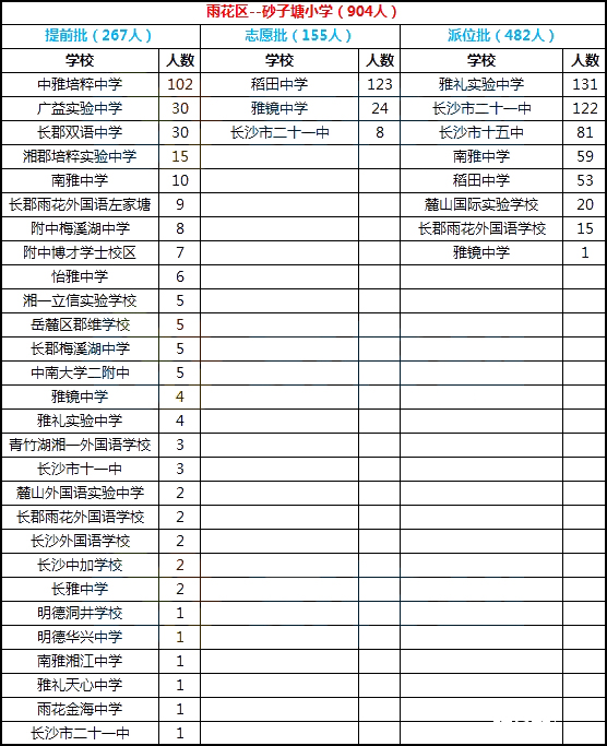 2018年长沙雨花区砂子塘小学微机派位录取结果