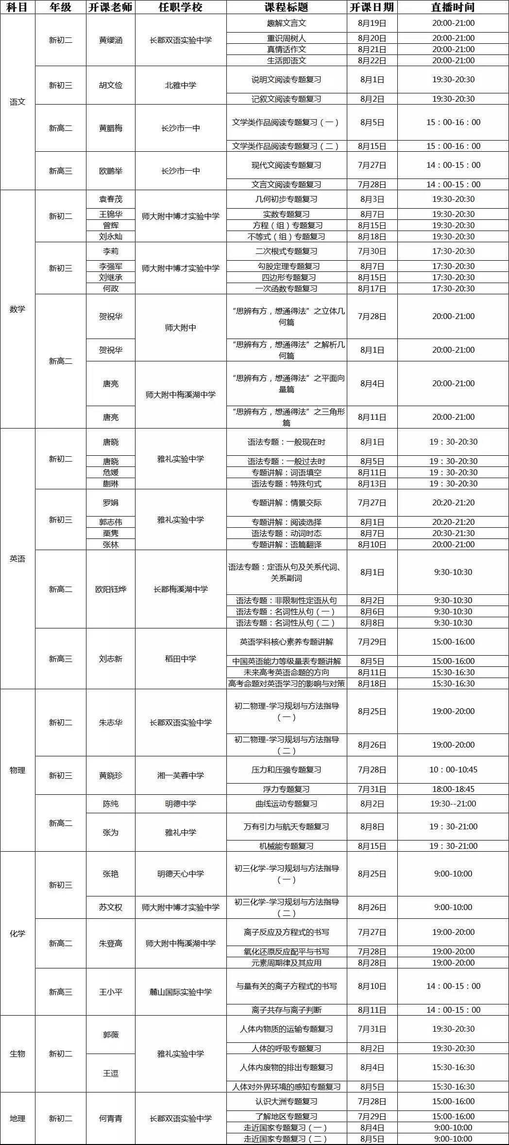 2018长沙中小学生暑假免费在线学习课程