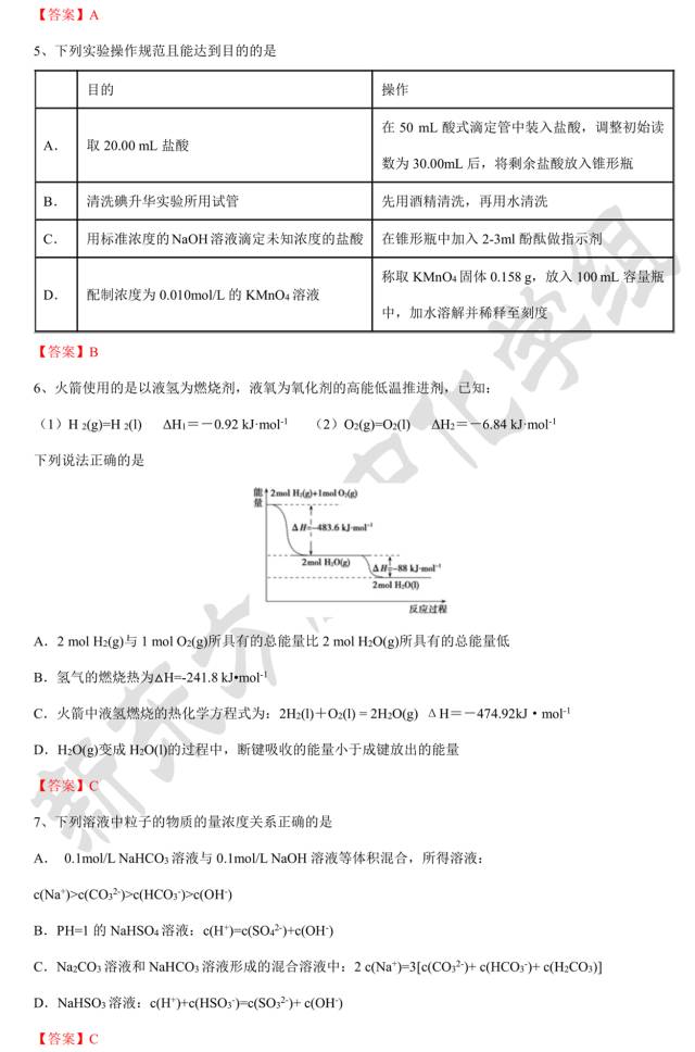 2017年雅礼中学高二化学第一次月考试卷