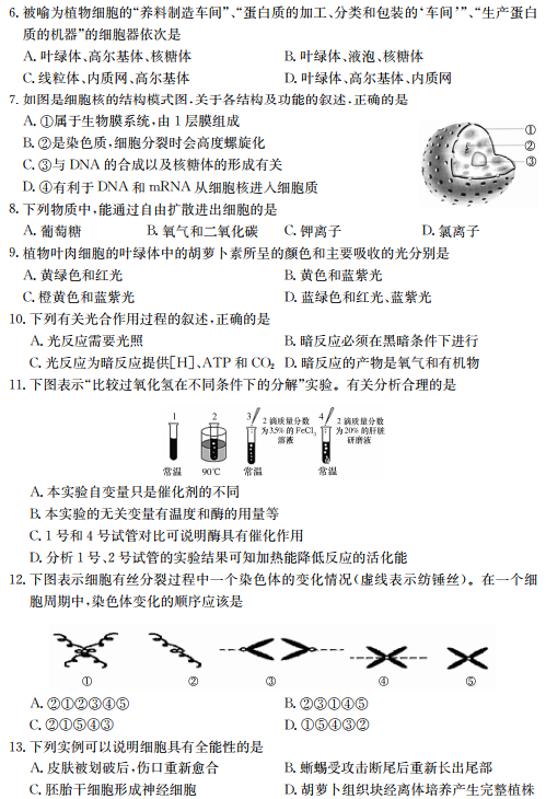 2018年长郡中学高二下生物期中试卷