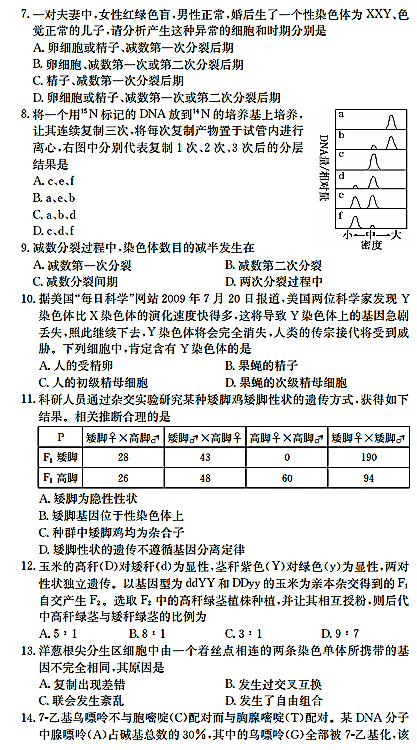 2016年长郡中学高二上生物期中试卷