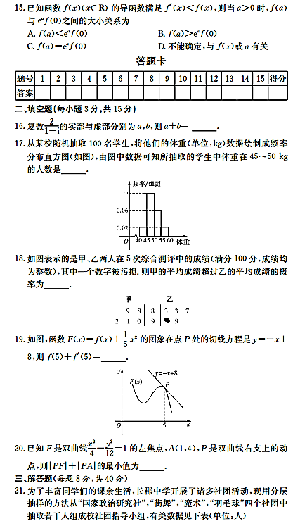 2015年长郡中学高二上文数期末试卷