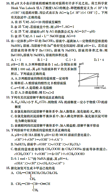 2015年长郡中学高二上化学期末试卷