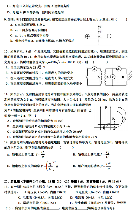 2017年醴陵一中高二上物理（理）期末试卷