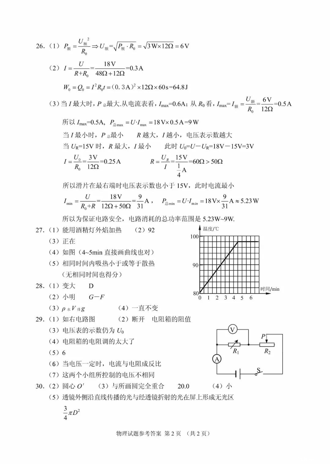 2018苏州中考物理答案(图片版)