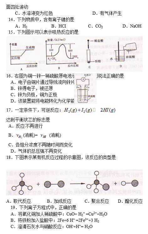 2017年衡阳市化学学业水平模拟检测试卷