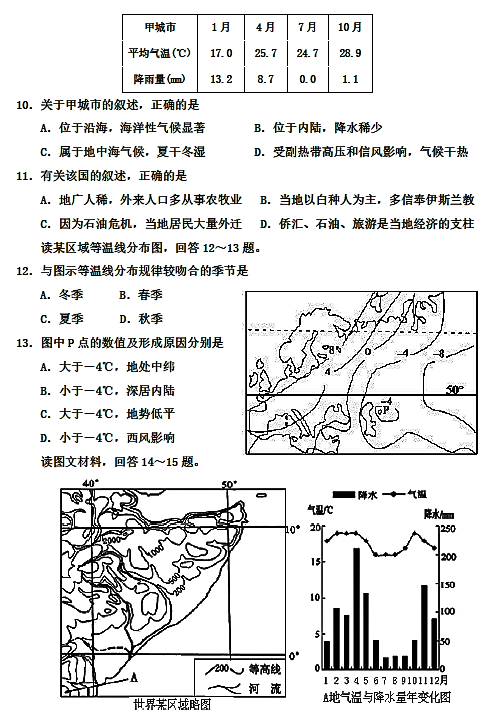 2017年浏阳一中高二下地理阶段测试卷