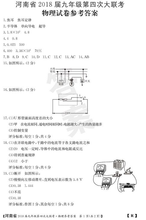 2018河南初三第四次大联考物理试题