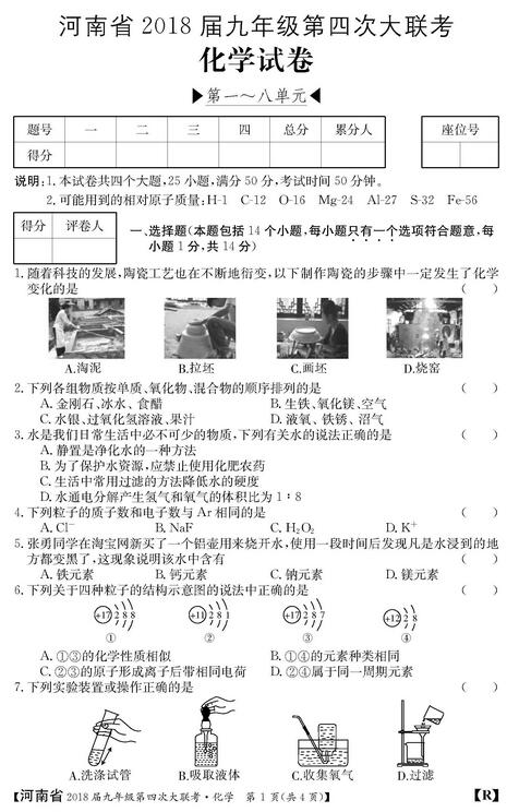 2018河南初三第四次大联考化学试题