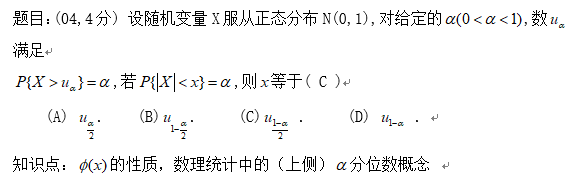 2019考研数学概率例题及知识点应用：分位数概念