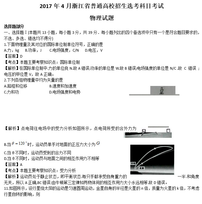 4月浙江新高考选考科目物理试题