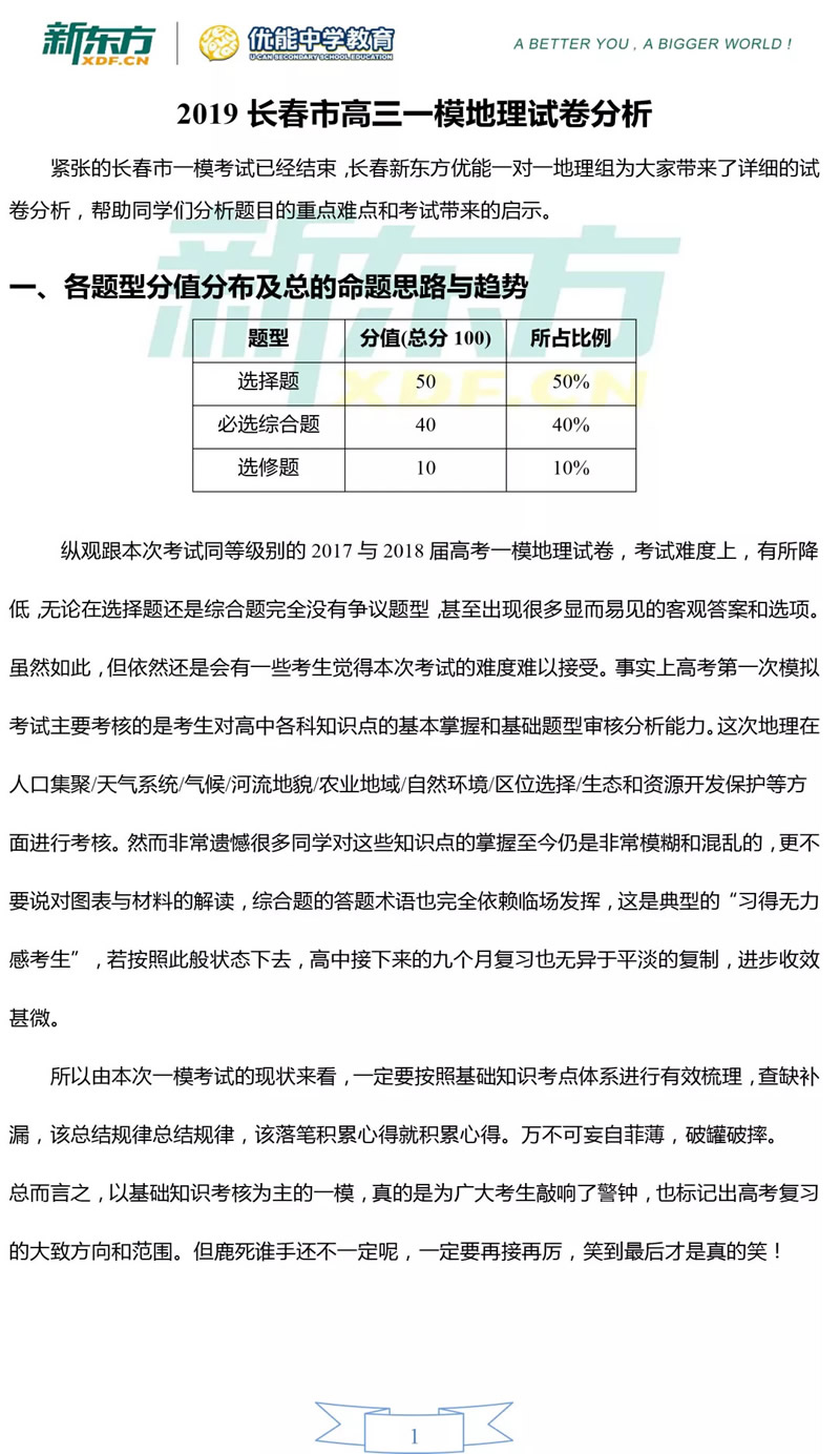 2019届高三一模地理解析