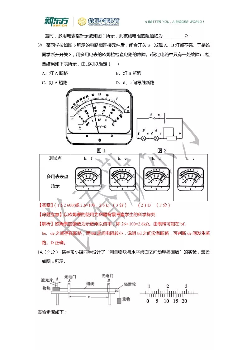 2019届高三一模物理解析