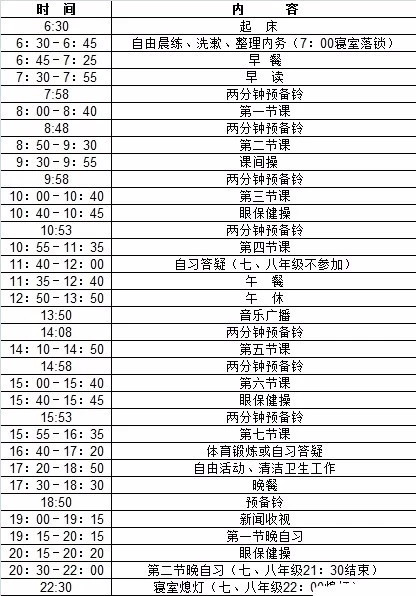 2018长沙广益中学学生生活作息表