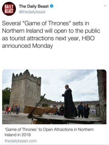 《权力的游戏》北爱尔兰取景地将对游客开放 剧迷们可以攒钱了!