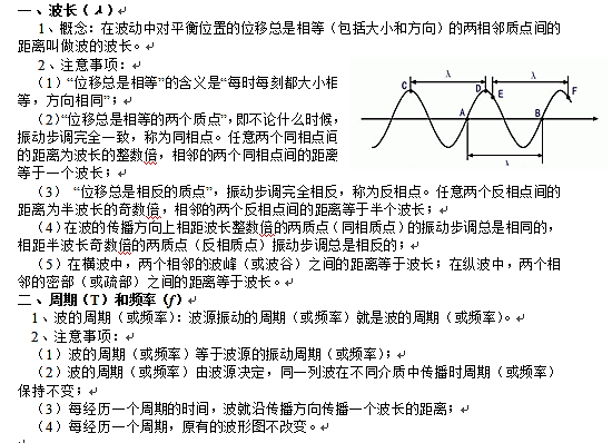 2018年高二物理知识点：波长、频率和波速