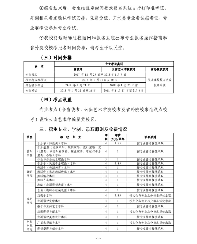 云南艺术学院本科招生简章